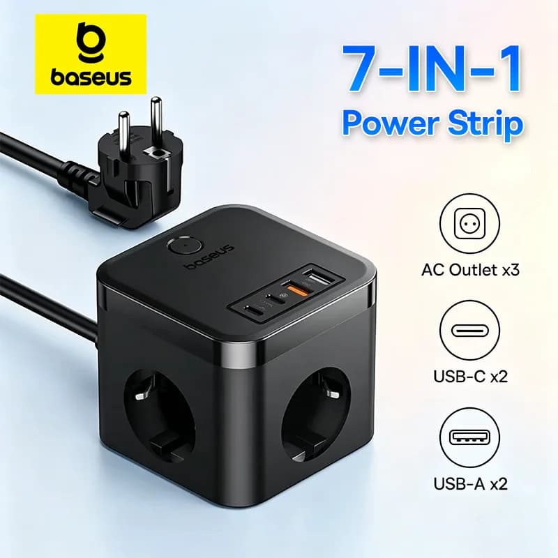 Сетевой фильтр 7-в-1 GaN с 3 розетками AC и USB-C