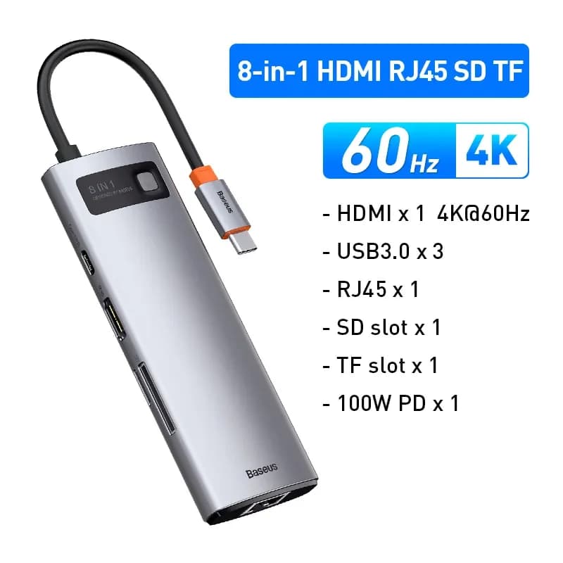 USB-C хаб 4K 60Hz с HDMI, Ethernet и PD 100 Вт