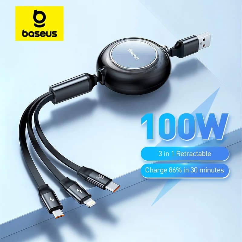 Выдвижной кабель для зарядки 100W 3-в-1 USB